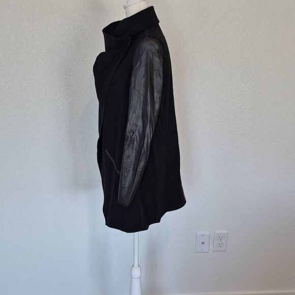 SPANX Faux Leather Convertible Black Coat Drape Front Jacket Size XS - Picture 5 of 9